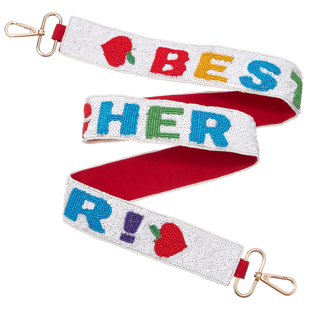BEST TEACHER Message Seed Beaded Sequin Bag Strap