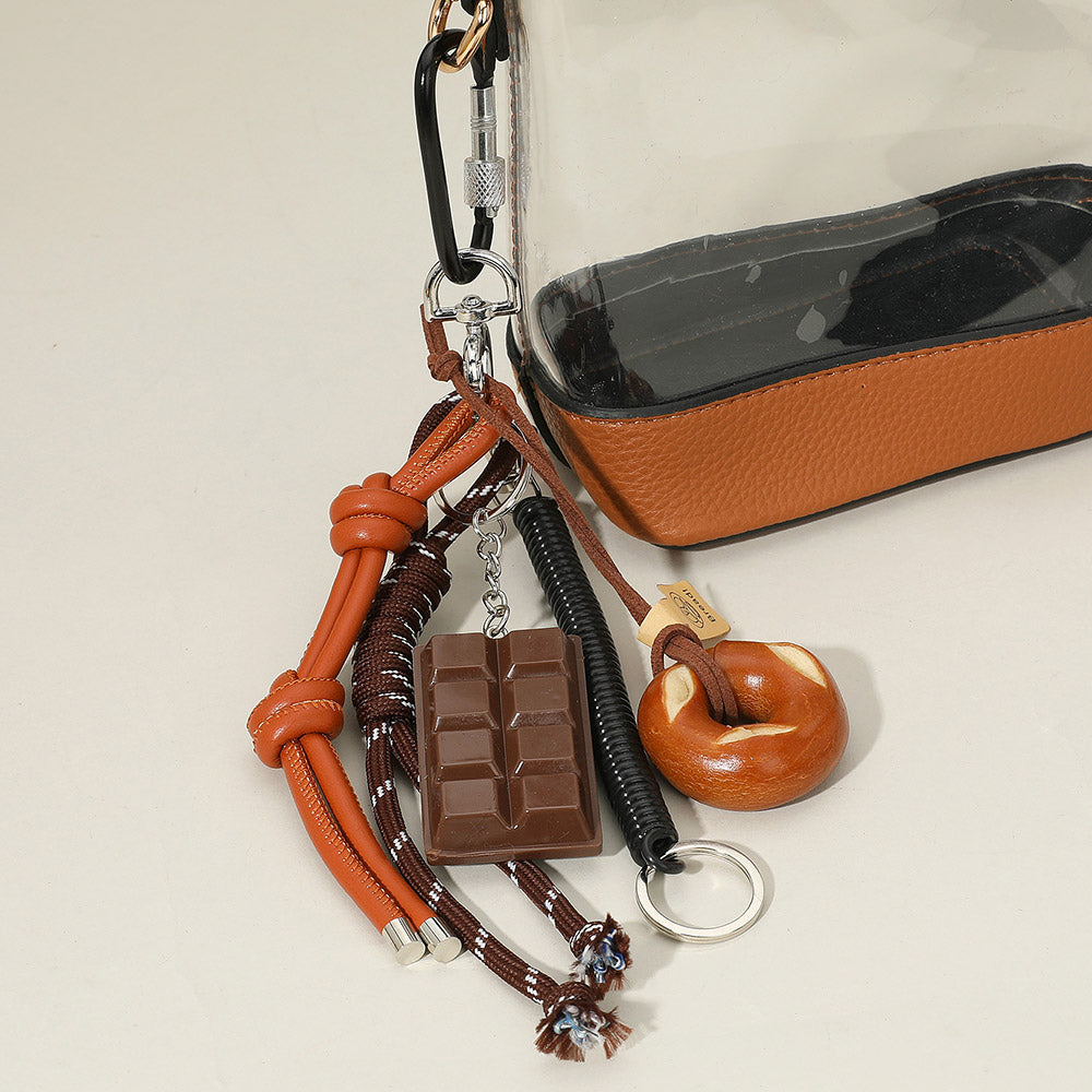 SECRET BOX_Chocolate Pretzel Bread Faux Leather Knot Mixed Charm Bag Accessory