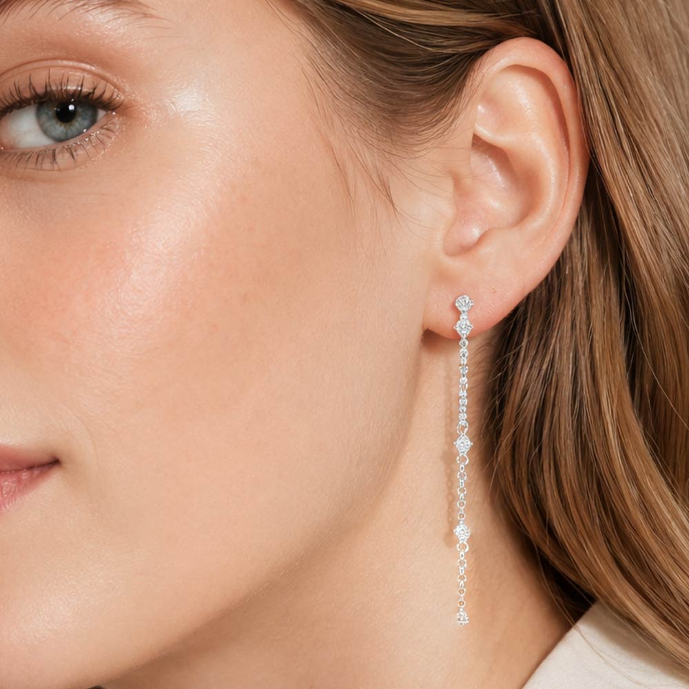 18K Gold Dipped Dainty Stone Chain Drop Earrings