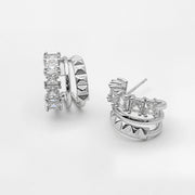 White Gold Dipped Geometric Clam CZ Hoop Earrings