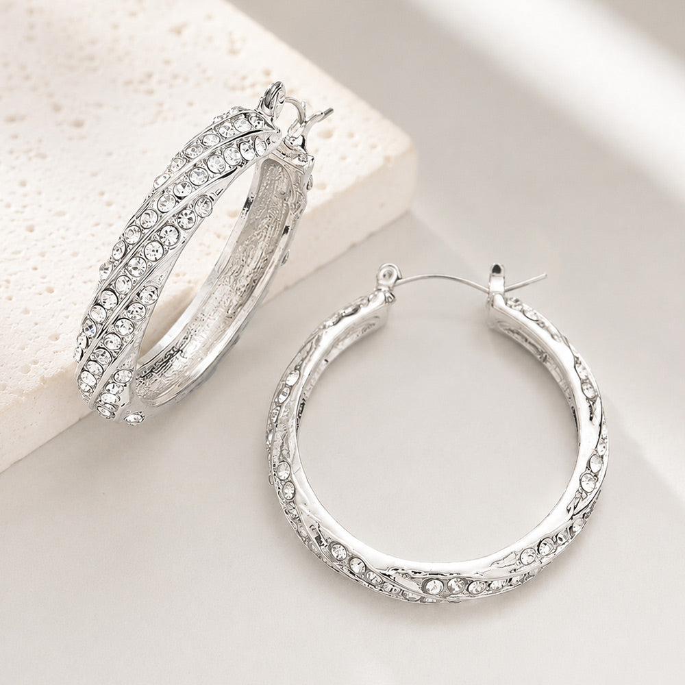 CZ Embellished Hoop Pin Catch Earrings
