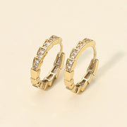 14K Gold Dipped CZ Stone Paved Geometric Huggie Hoop Earrings