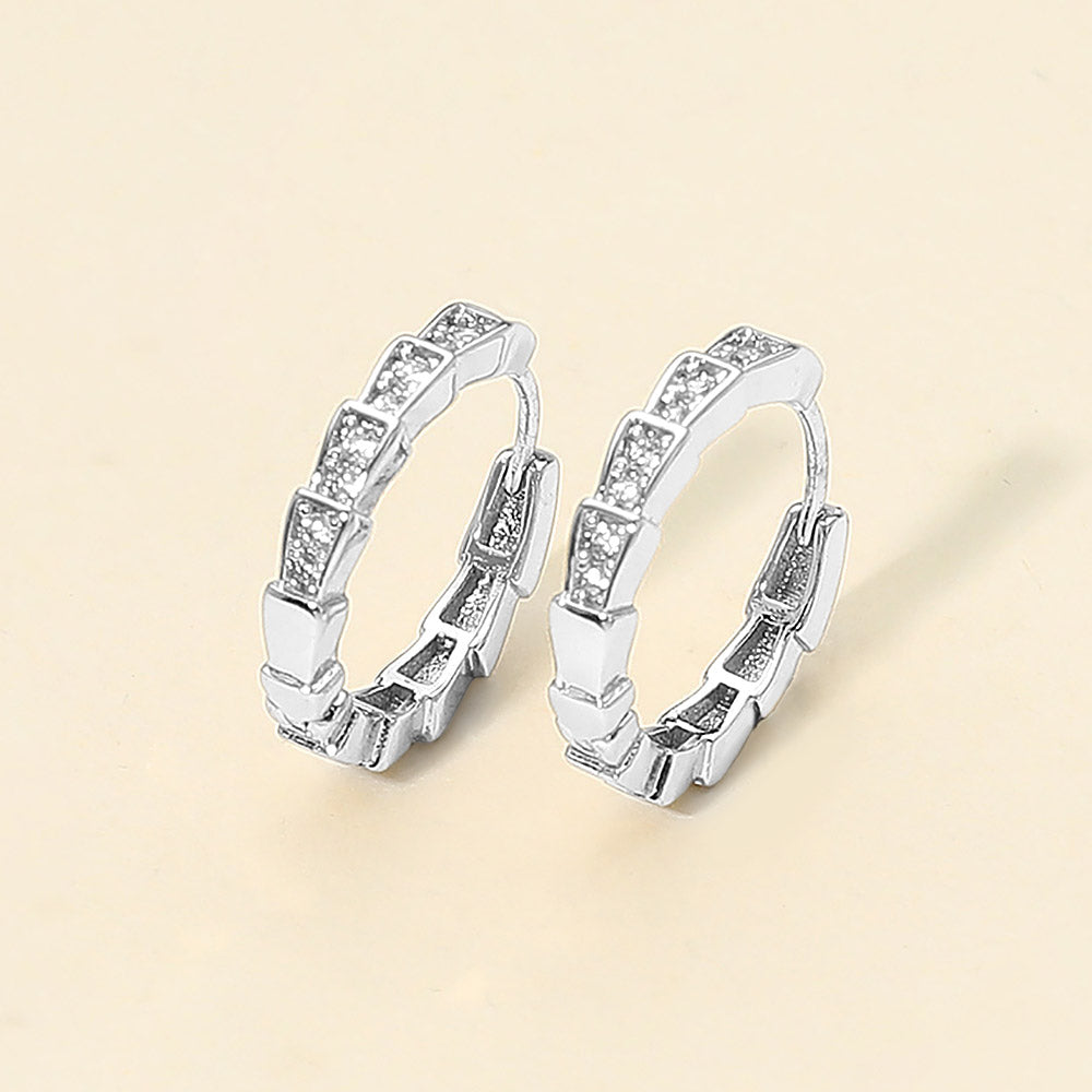 14K Gold Dipped CZ Stone Paved Geometric Huggie Hoop Earrings