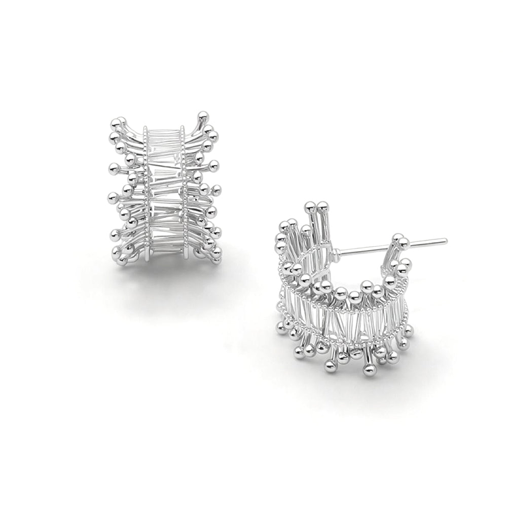 White Gold Dipped Luxe CZ Baguette Edge Hoop Earrings