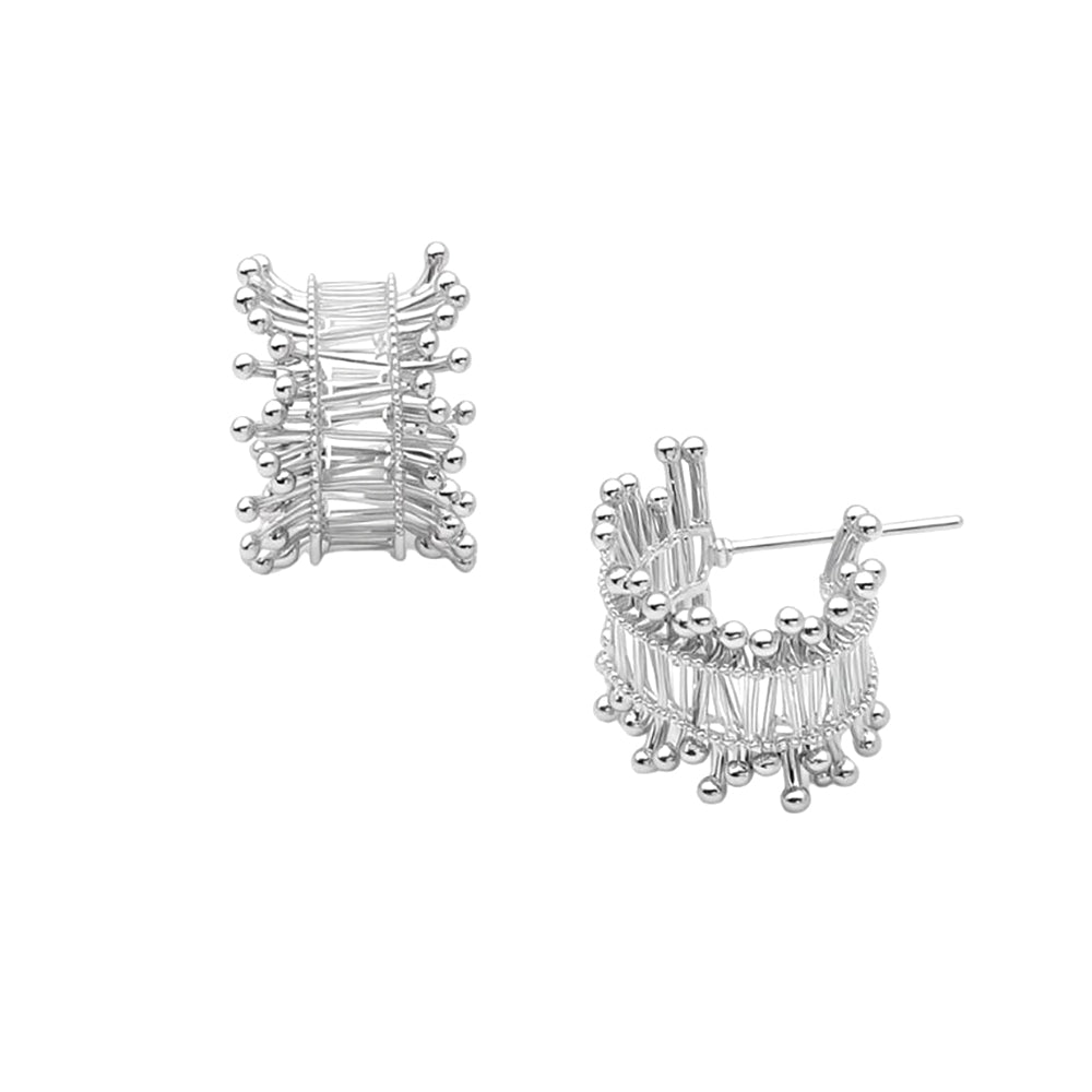 White Gold Dipped Luxe CZ Baguette Edge Hoop Earrings