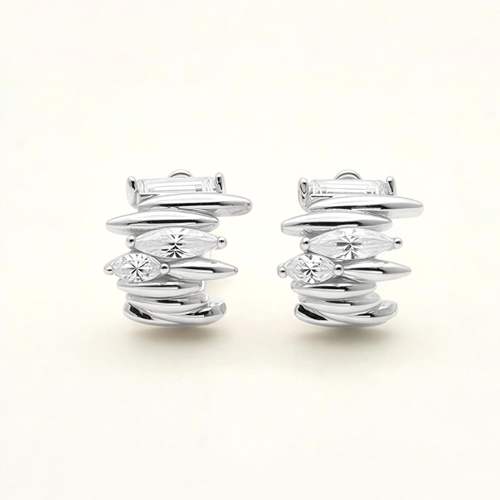 White Gold Dipped Modern Stack CZ Hoop Earrings