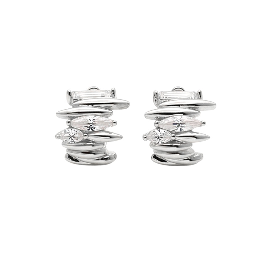 White Gold Dipped Modern Stack CZ Hoop Earrings