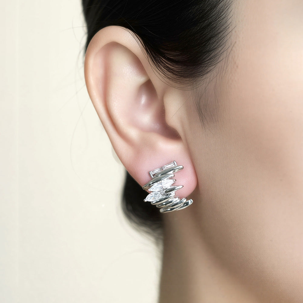 White Gold Dipped Modern Stack CZ Hoop Earrings