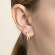 14K Gold Dipped CZ Pave Knot Hoop Earrings