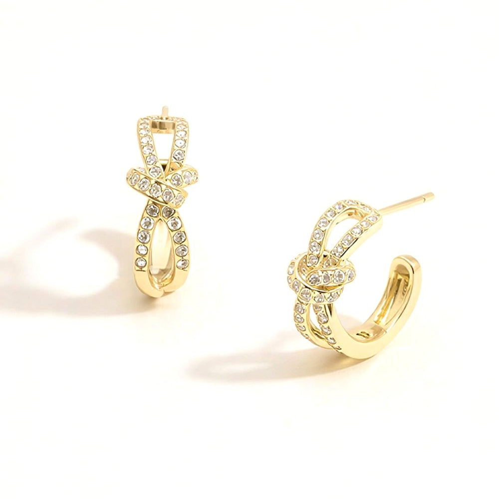 14K Gold Dipped CZ Pave Knot Hoop Earrings