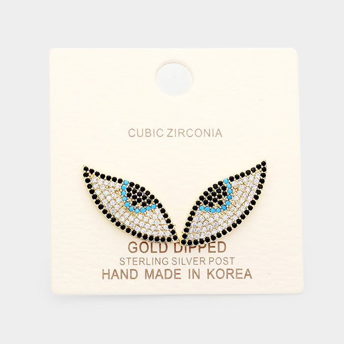 Gold Dipped Cubic Zirconia Evil Eye Earrings