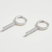 White Gold Dipped I-Shaped CZ Stone Cluster Charm Dangle Huggie Hoop Earrings