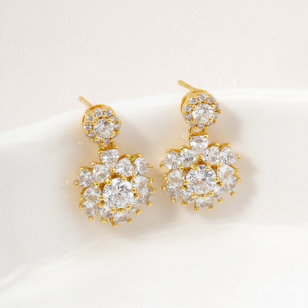 14K Gold Dipped Floral CZ Drop Earrings