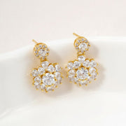 14K Gold Dipped Floral CZ Drop Earrings