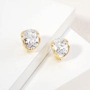 14K Gold Dipped Oval CZ Mini Huggie Hoop Earrings