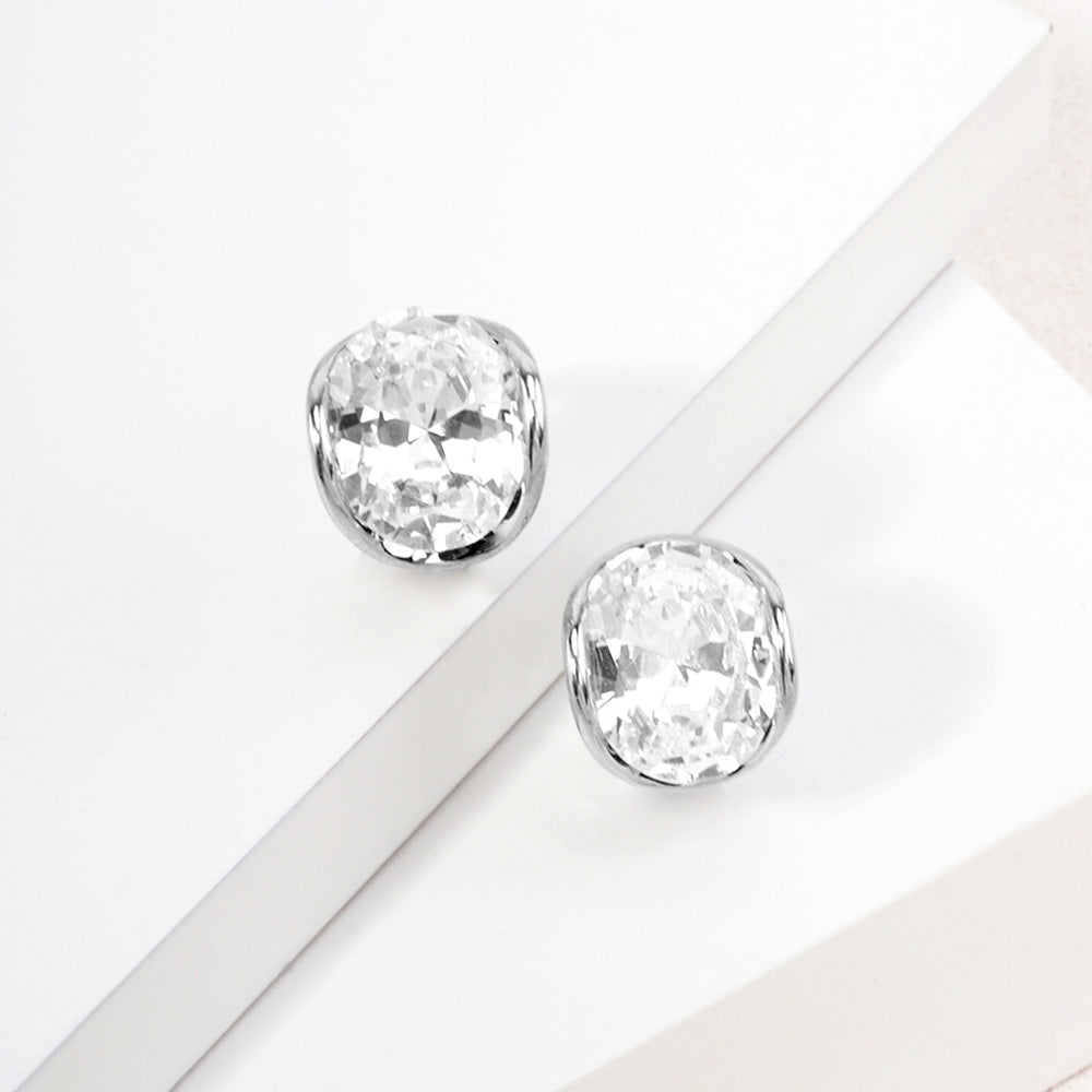 14K Gold Dipped Oval CZ Mini Huggie Hoop Earrings