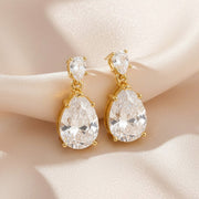 14K Gold Dipped Pear Shape CZ Drop Dangle Earrings
