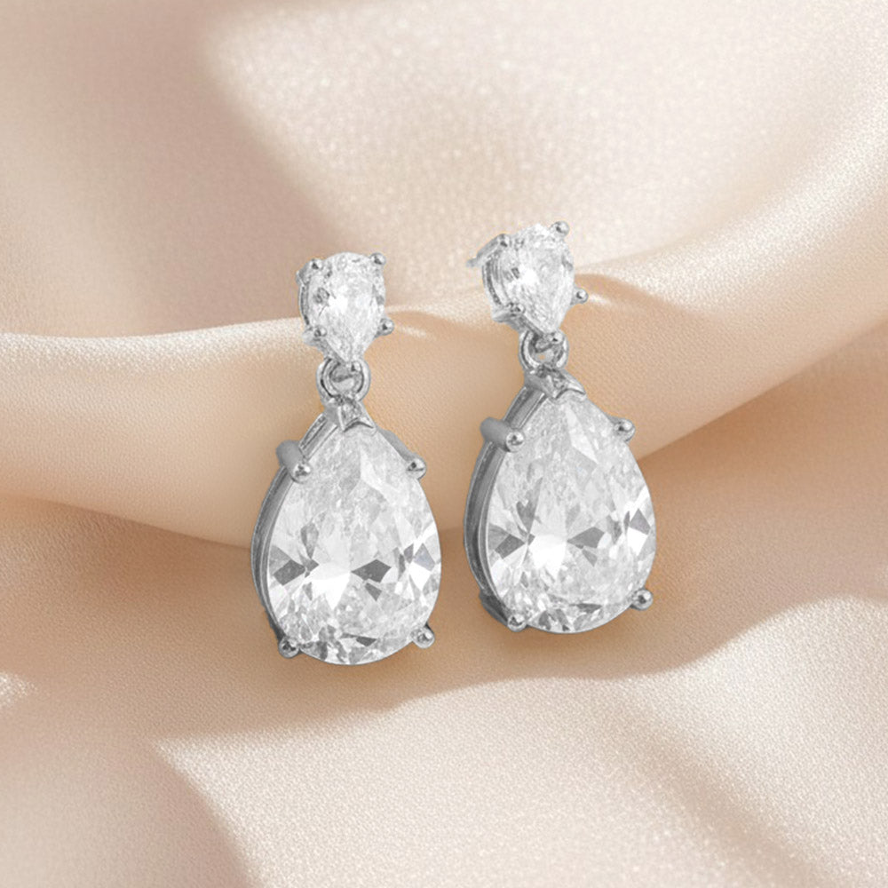 14K Gold Dipped Pear Shape CZ Drop Dangle Earrings
