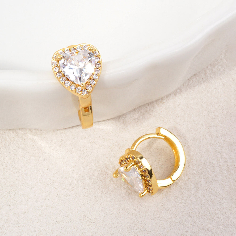14K Gold Dipped Heart CZ Mini Huggie Hoop Earrings