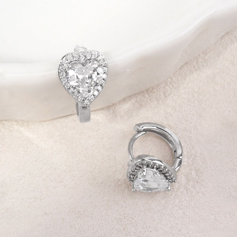 14K Gold Dipped Heart CZ Mini Huggie Hoop Earrings