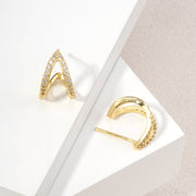 14K Gold Dipped CZ Pave Open Chevron Mini Half Hoop Earrings