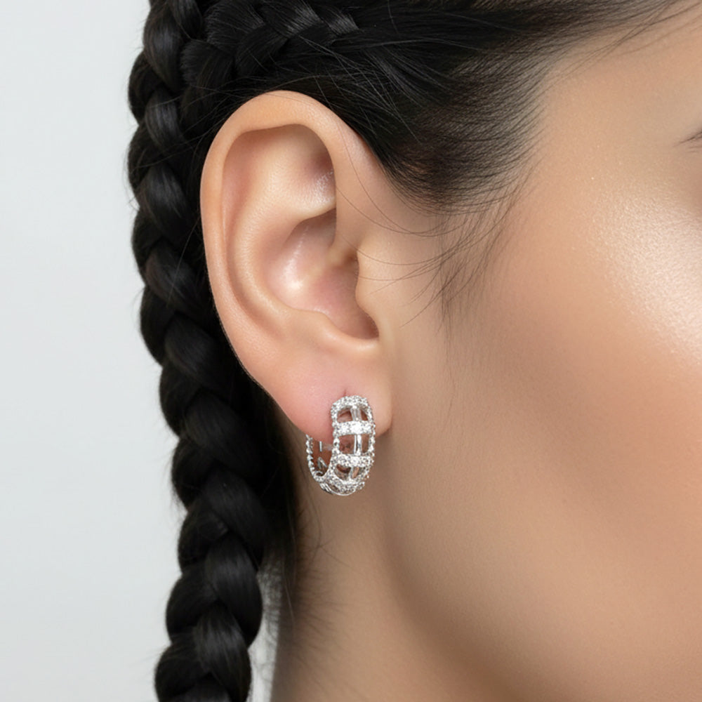 White Gold Dipped CZ Pave Mini Huggie Hoop Earrings