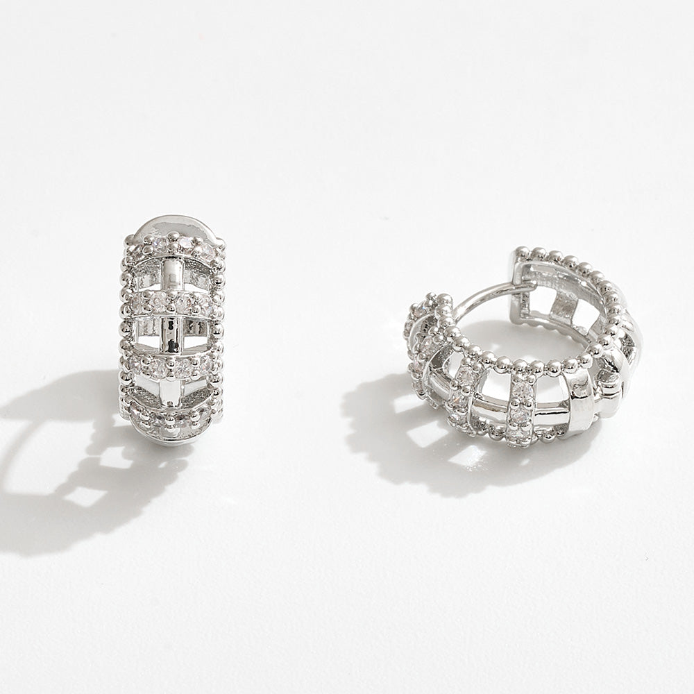 White Gold Dipped CZ Pave Mini Huggie Hoop Earrings