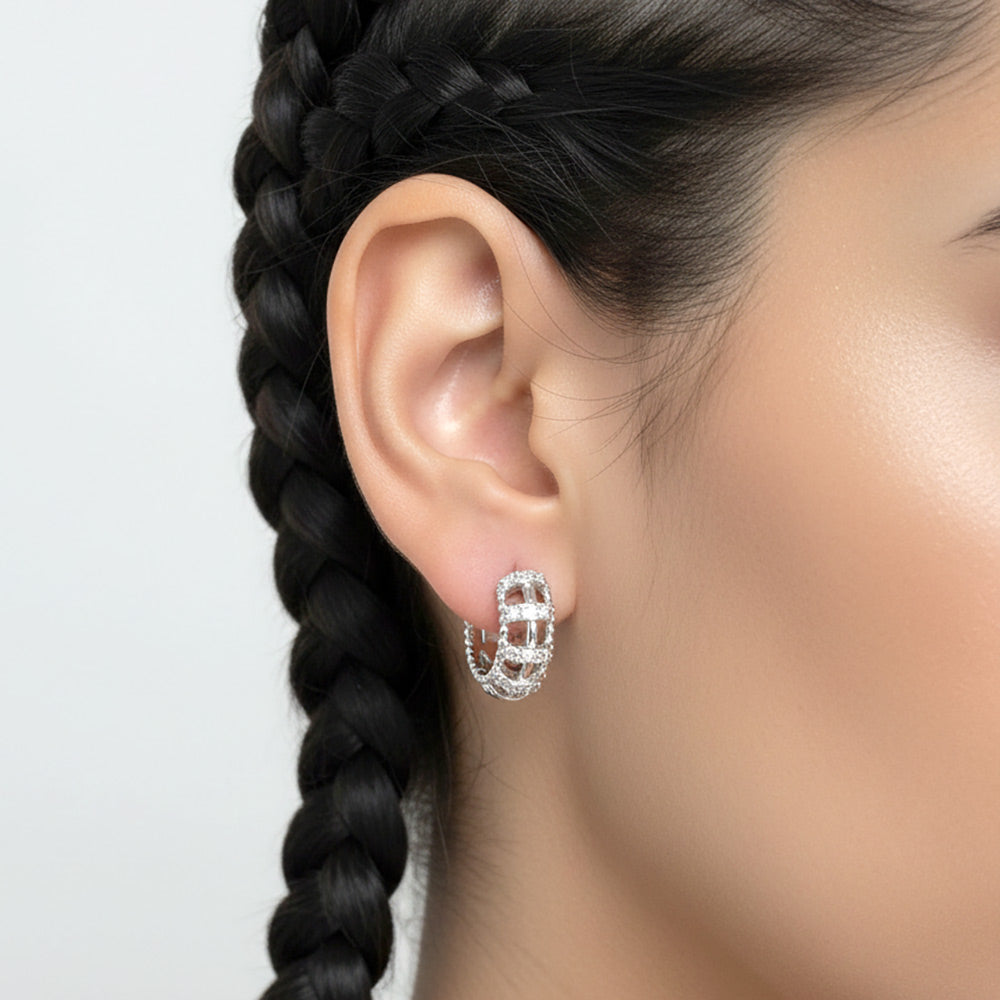 White Gold Dipped CZ Pave Mini Huggie Hoop Earrings