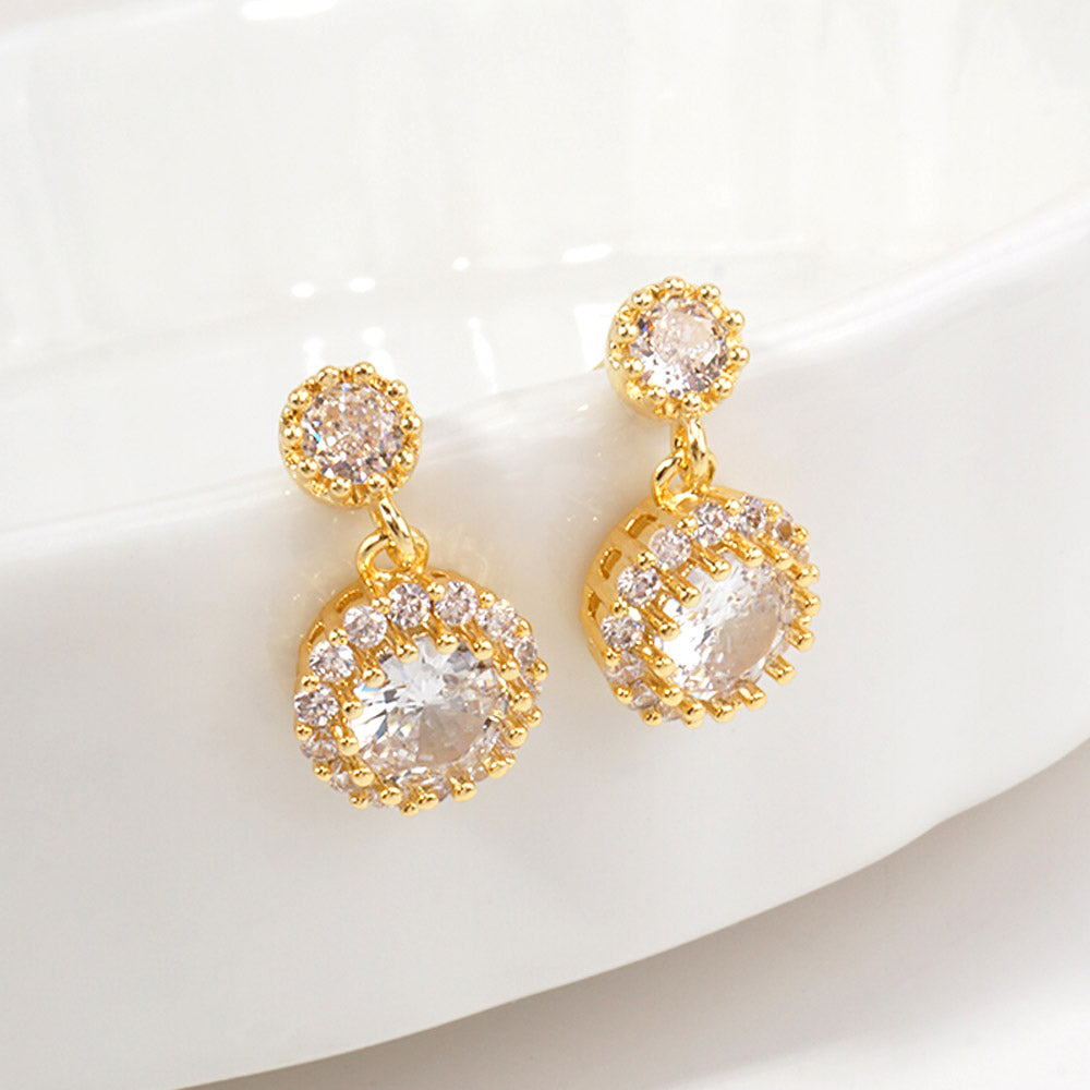 14K Gold Dipped CZ Halo Drop Dangle Earrings