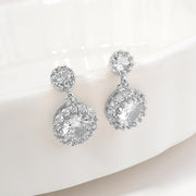 14K Gold Dipped CZ Halo Drop Dangle Earrings