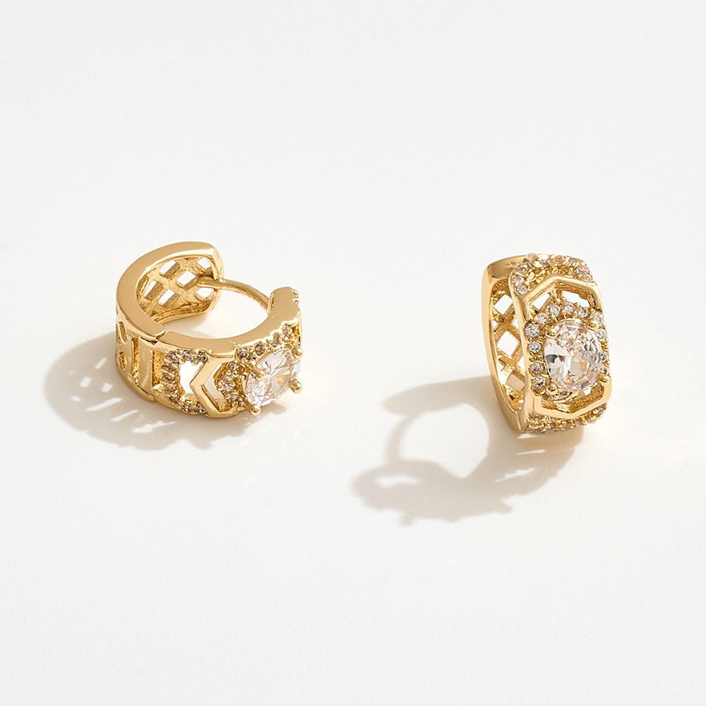 14K Gold Dipped Oval CZ Stone Accent Huggie Hoop Earrings