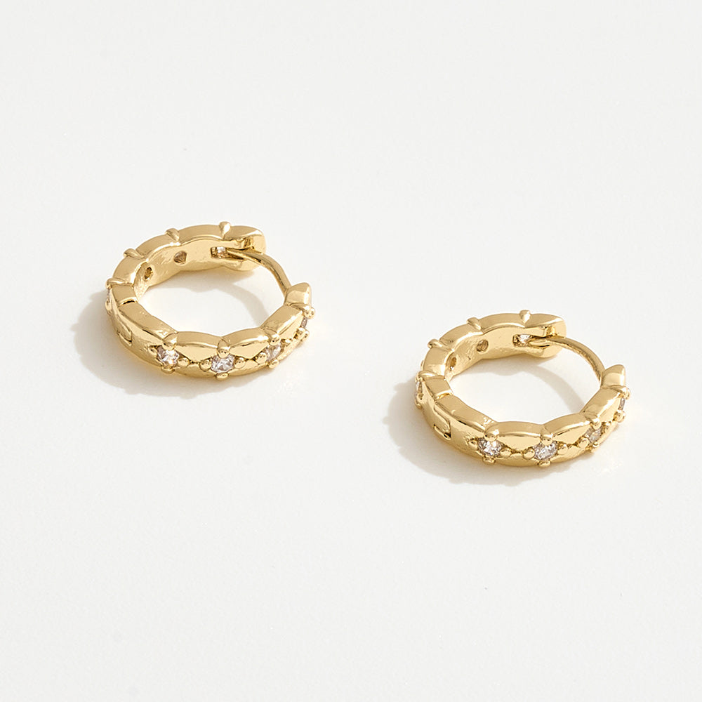 14K Gold Dipped CZ Lattice Huggie Hoop Earrings