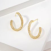 14K Gold Dipped CZ Pave Sculptural Curved Hoop Earrings