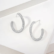 14K Gold Dipped CZ Pave Sculptural Curved Hoop Earrings