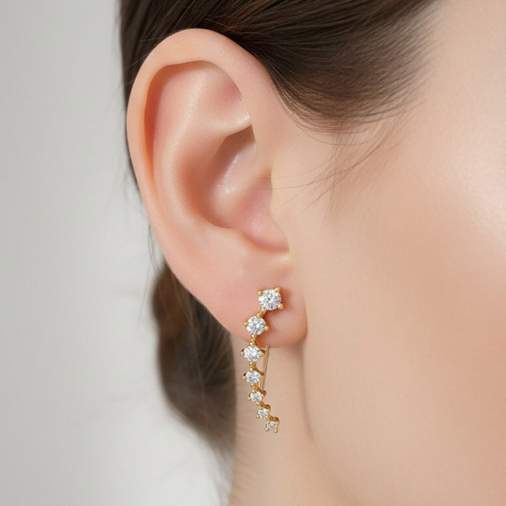 14K Gold Dipped Curved CZ Climber Earrings