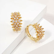 14K Gold Dipped CZ Pave Starburst Huggie Hoop Earrings