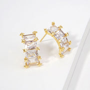 14K Gold Dipped Baguette CZ Climber Stud Earrings