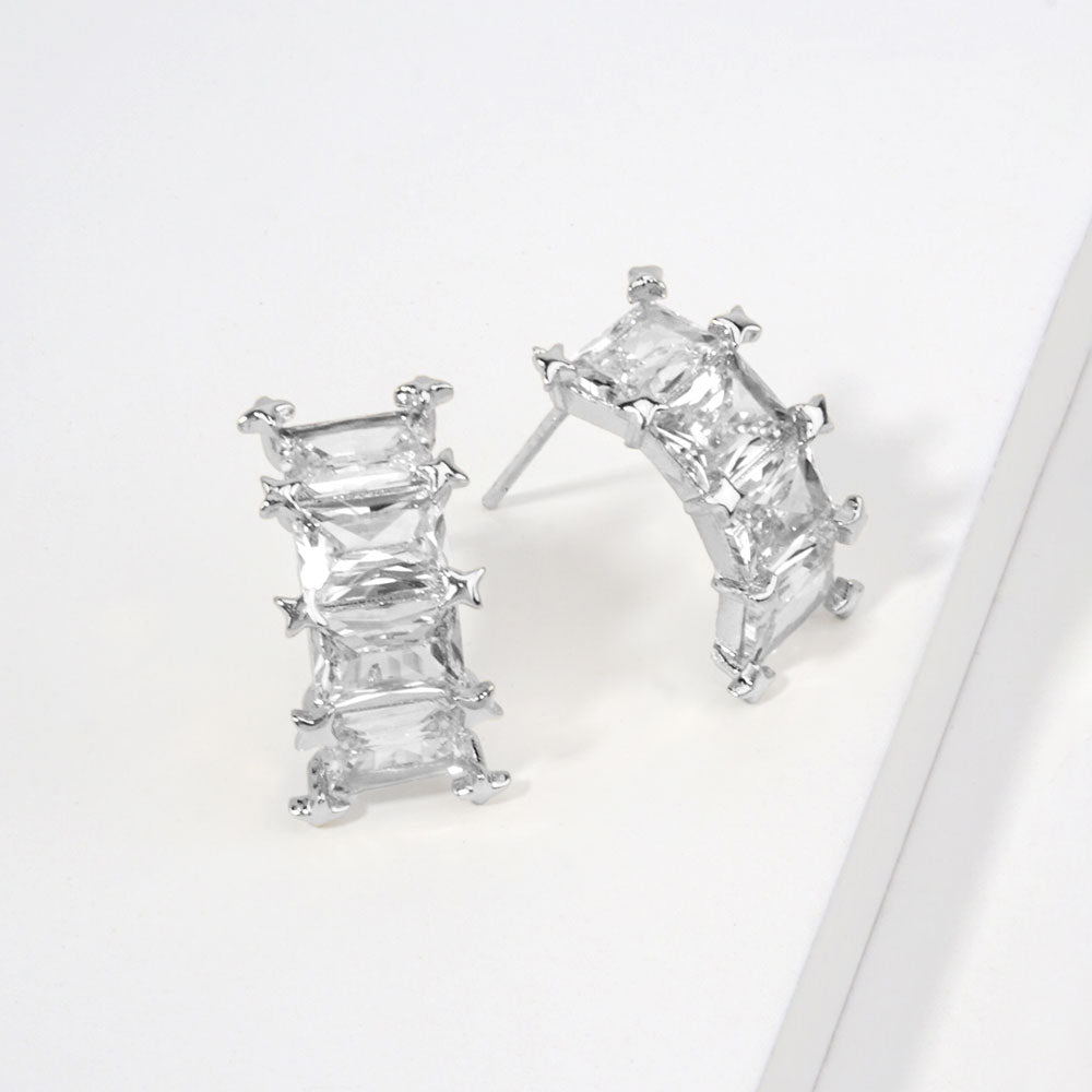 14K Gold Dipped Baguette CZ Climber Stud Earrings