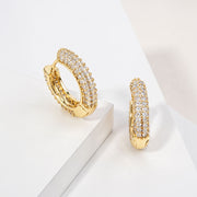 14K Gold Dipped Triple Row CZ Pave Huggie Hoop Earrings
