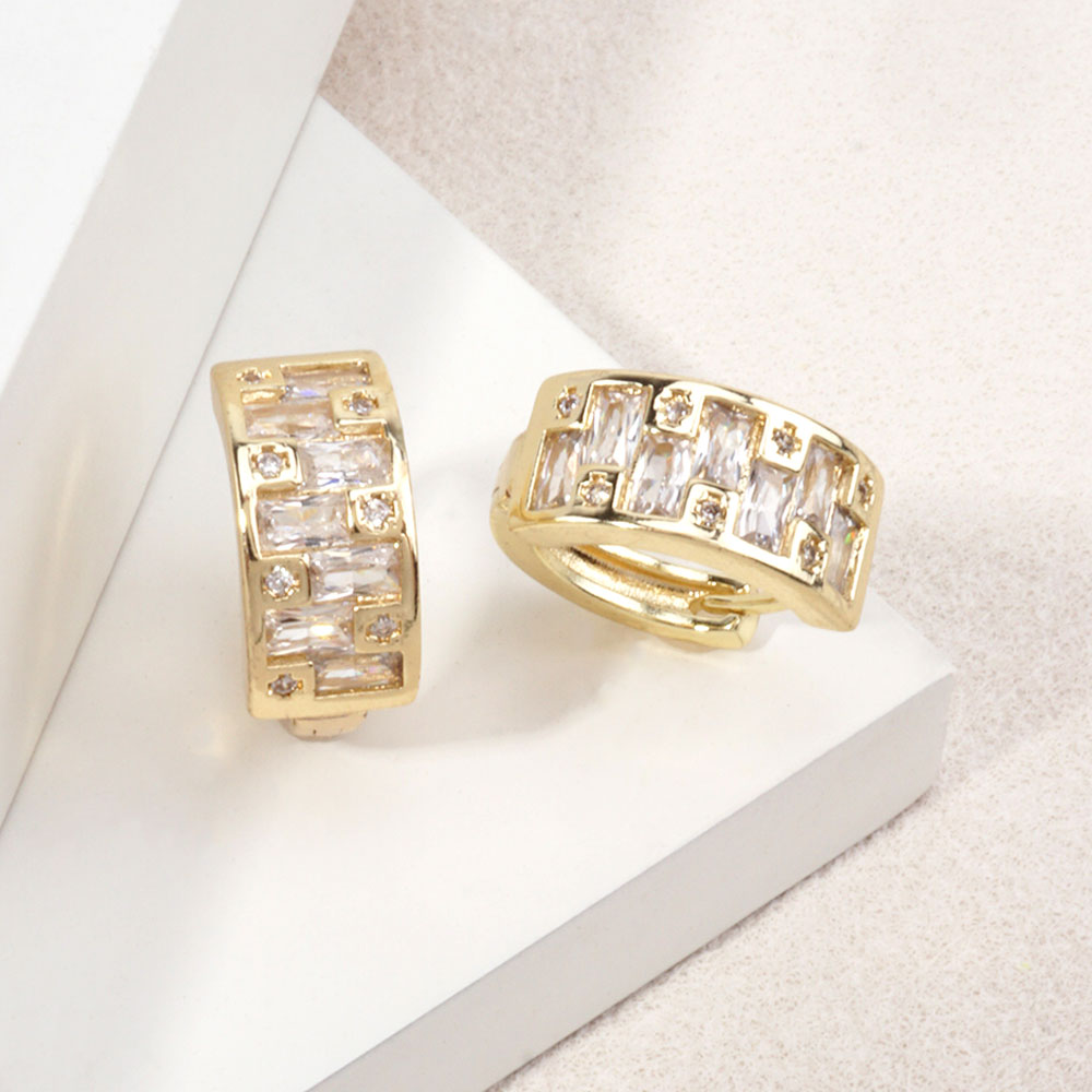 14K Gold Dipped Baguette CZ Huggie Hoop Earrings