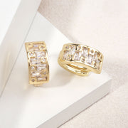14K Gold Dipped Baguette CZ Huggie Hoop Earrings