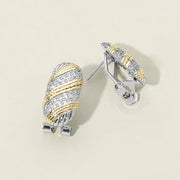 14K Gold Plated Two Tone CZ Stone Paved Oval Earrings