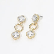 14K Gold Plated CZ Quatrefoil Charm Link Drop Earrings