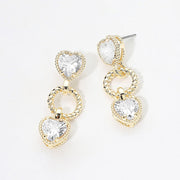 14K Gold Plated CZ Heart Charm Link Drop Earrings