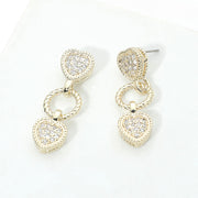 14K Gold Plated CZ Pave Heart Charm Link Drop Earrings