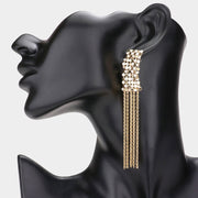 _ Bubble Stone Embellished Fringe Dangle Earrings