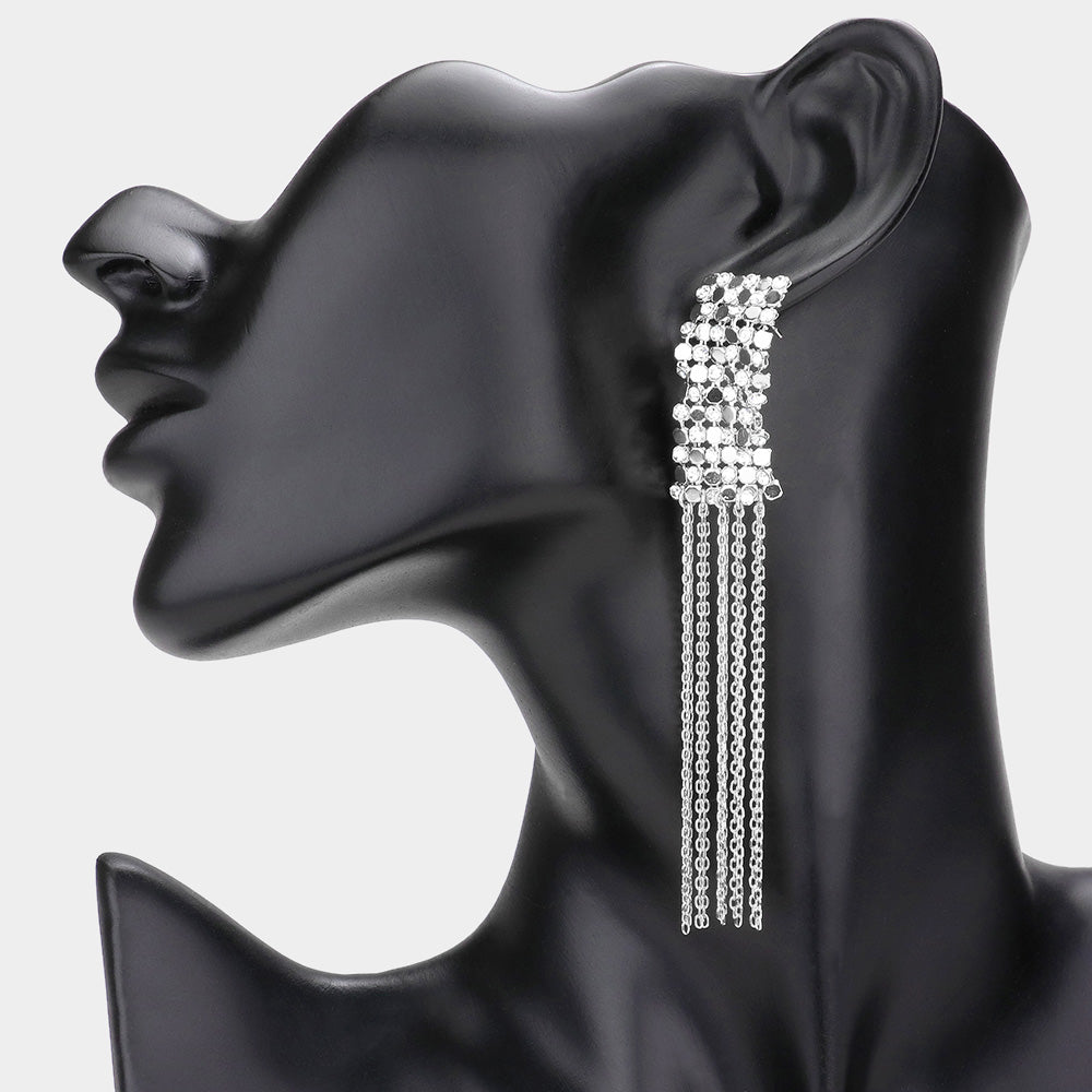 _ Bubble Stone Embellished Fringe Dangle Earrings