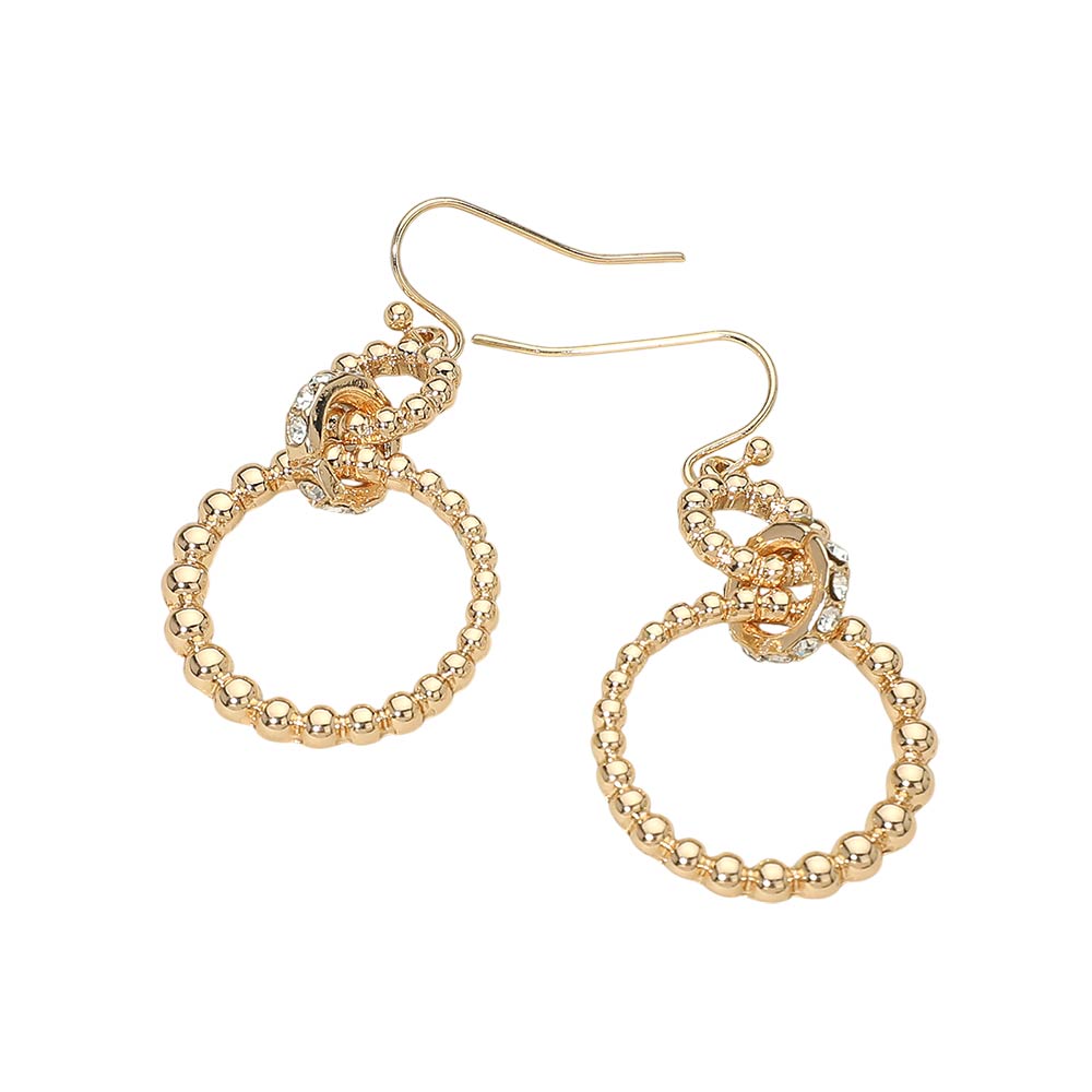 Stone Pave Linked Metal Beaded Circle Drop Earrings