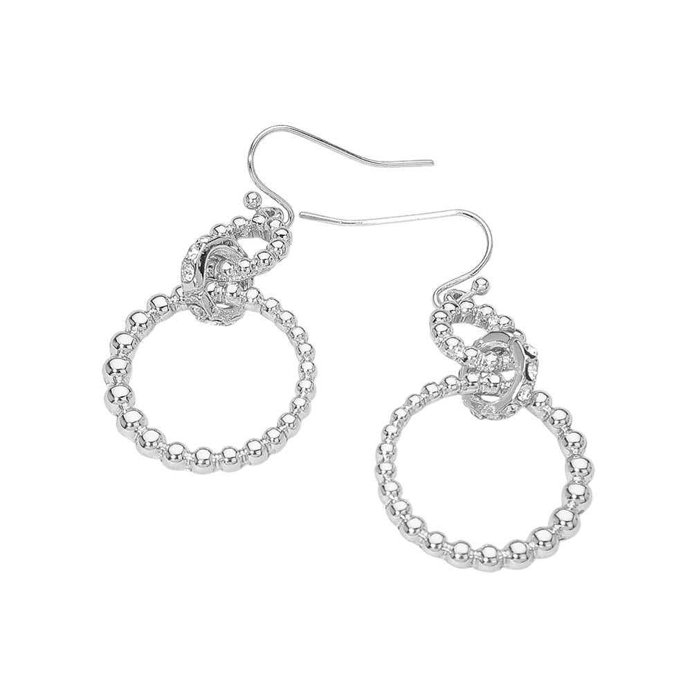 Stone Pave Linked Metal Beaded Circle Drop Earrings