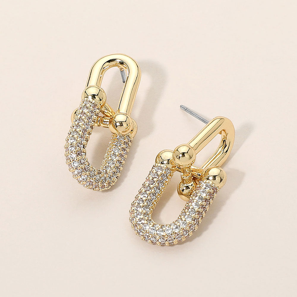 CZ Pave Industrial Link Drop Earrings